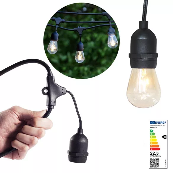 Waterproof decorative string lights, 15 E27 LED bulbs, 14.6 m, warm white