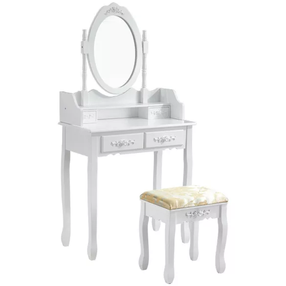 Dressing table with mirror and chair, Rome in multiple colors - white