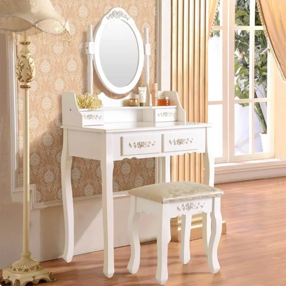 Dressing table with mirror and chair, Rome in multiple colors - white