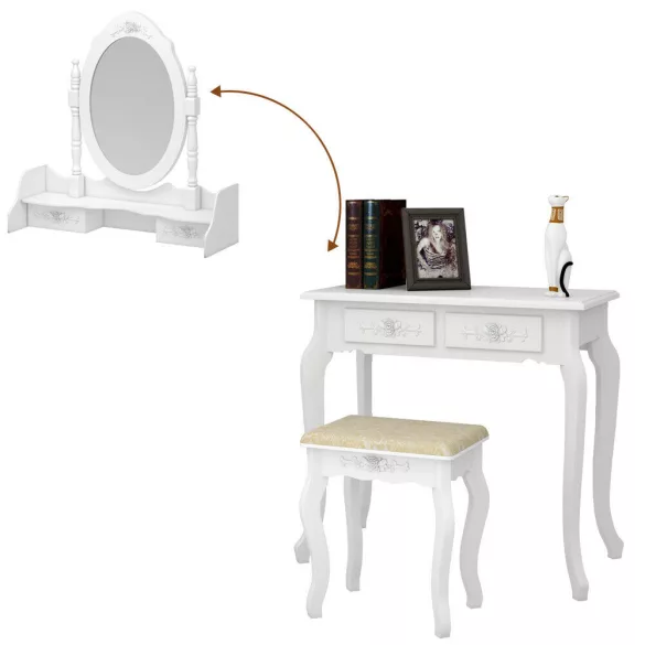 Dressing table with mirror and chair, Rome in multiple colors - white