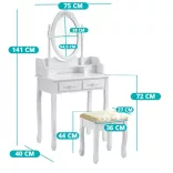 Dressing table with mirror and chair, Rome in multiple colors - white
