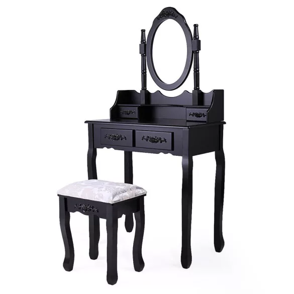 Dressing table with mirror and chair, Rome in multiple colors - black