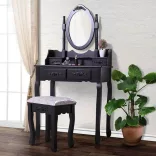 Dressing table with mirror and chair, Rome in multiple colors - black
