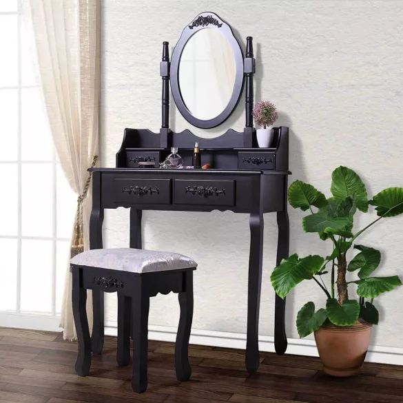 Dressing table with mirror and chair, Rome in multiple colors - black
