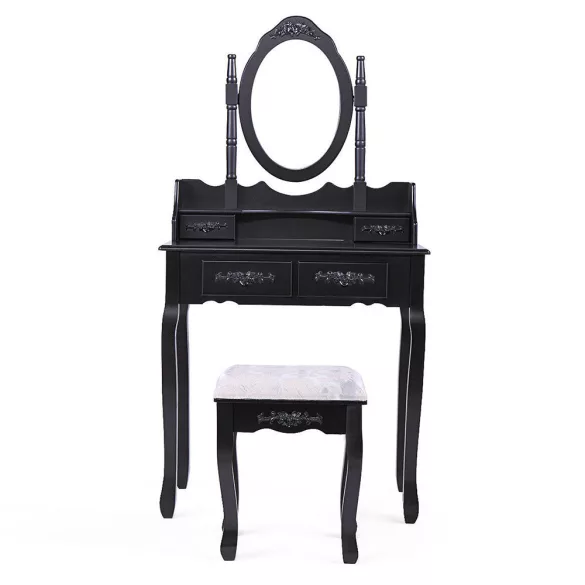 Dressing table with mirror and chair, Rome in multiple colors - black