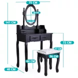 Dressing table with mirror and chair, Rome in multiple colors - black