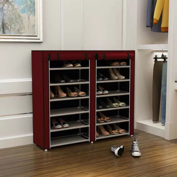 Mobile Shoe Storage Cabinet in 4 Colors - Burgundy