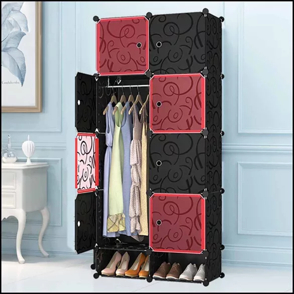 Plastic Modular Cabinet, Red-Black