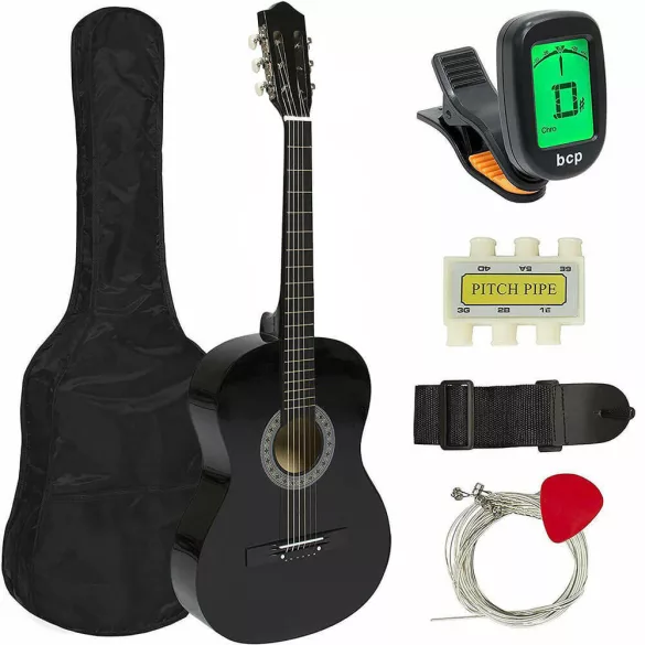 Acoustic Guitar Set for Beginners, with Free Tuner, Available in 2 Colors - Black