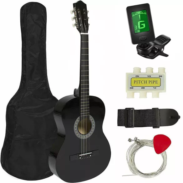 Acoustic Guitar Set for Beginners, with Free Tuner, Available in 2 Colors - Black