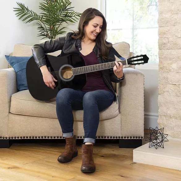 Acoustic Guitar Set for Beginners, with Free Tuner, Available in 2 Colors - Black
