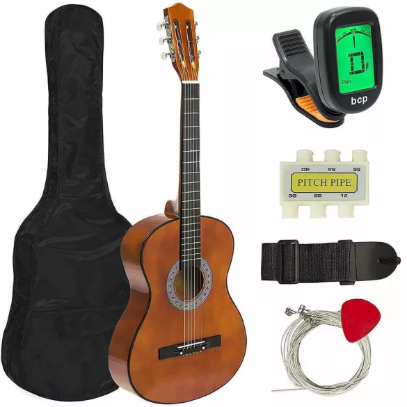 Acoustic Guitar Set for Beginners, with Free Tuner, Available in 2 Colors - Brown