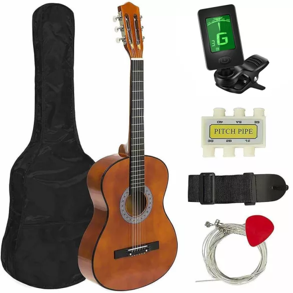 Acoustic Guitar Set for Beginners, with Free Tuner, Available in 2 Colors - Brown