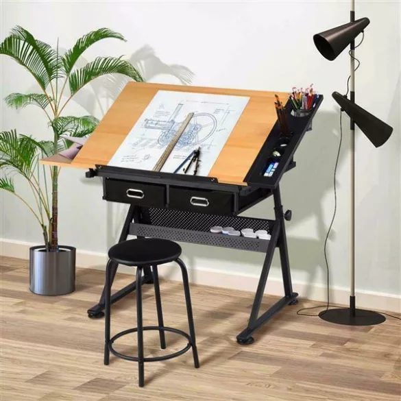 Adjustable Drawing Table with Free Chair