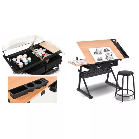 Adjustable Drawing Table with Free Chair