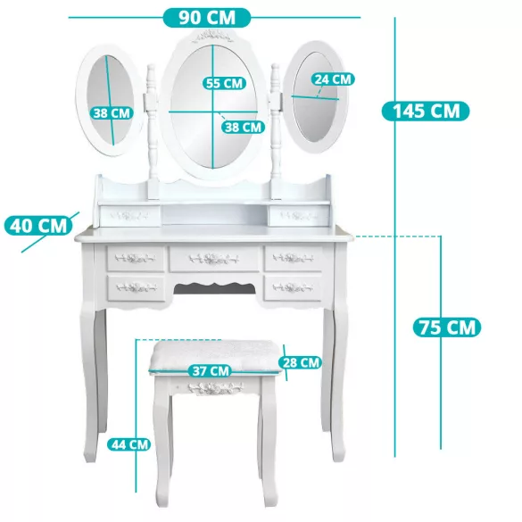 Dressing Table Milano, Available in Multiple Colors - White