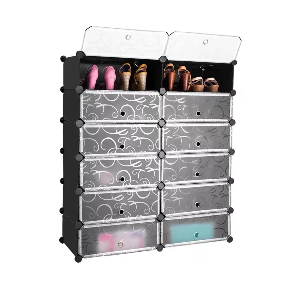 Plastic Modular Shoe Storage Cabinet, Available in Multiple Colors - Black