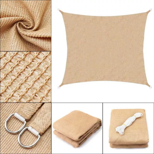 Square Sun Shade Sail, 3.6 meters, multiple types - rectangular, polyethylene, beige
