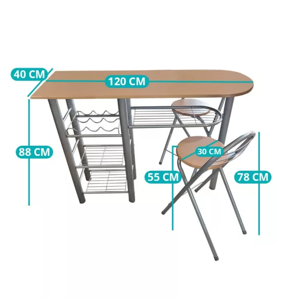 Kitchen Bar Set with 2 Chairs and Table