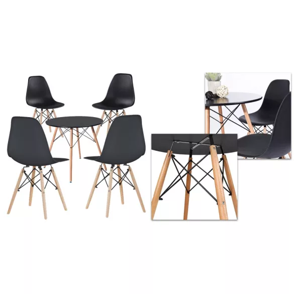 4 pcs modern dining chair set with table, 3 colors - black