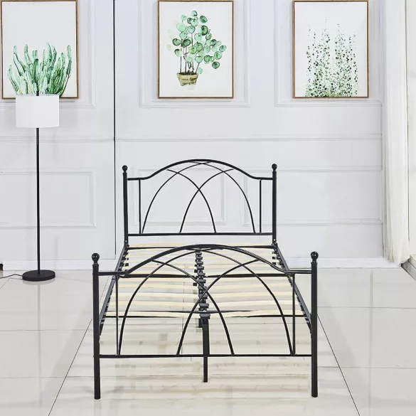Lotti metal bed frame with a free slatted base, available in multiple sizes and colors - Black 90x200 cm