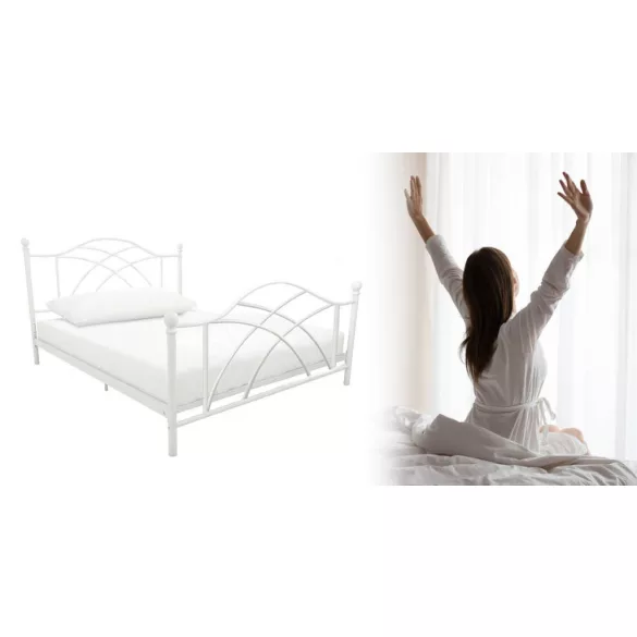 Lotti metal bed frame with a free slatted base, available in multiple sizes and colors - White 90x200 cm