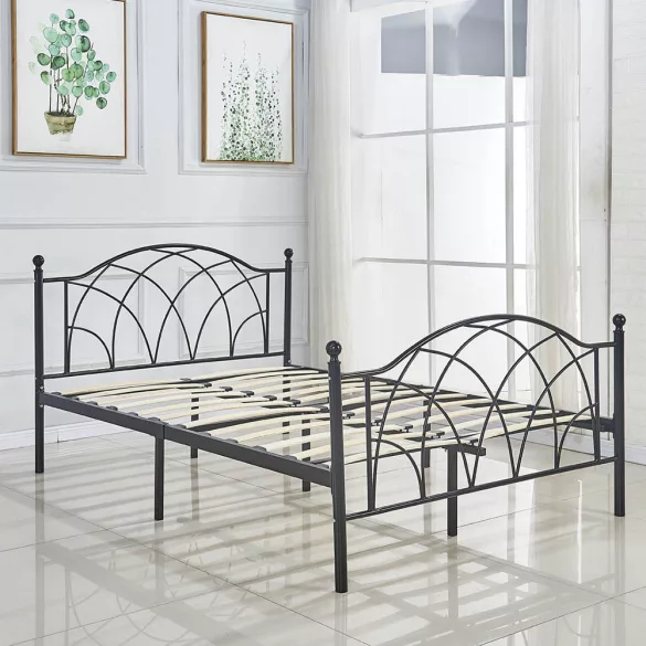 Lotti metal bed frame with a free slatted base, available in multiple sizes and colors - Black 160x200 cm