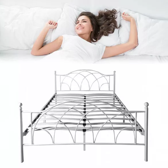 Lotti metal bed frame with a free slatted base, available in multiple sizes and colors - White 160x200 cm