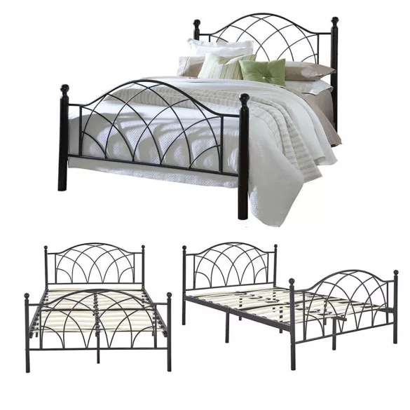 Lotti metal bed frame with a free slatted base, available in multiple sizes and colors - Black 180x200 cm
