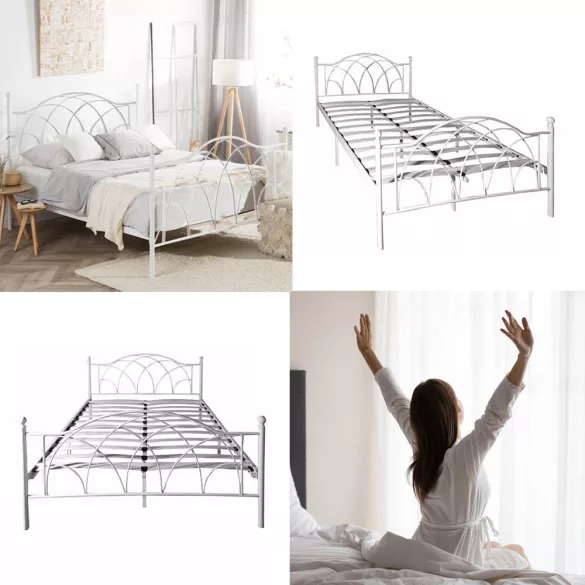 Lotti metal bed frame with a free slatted base, available in multiple sizes and colors - White 180x200 cm