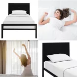 Hanna metal bed frame with a free slatted base, available in multiple sizes and colors - Black 90x200 cm - black