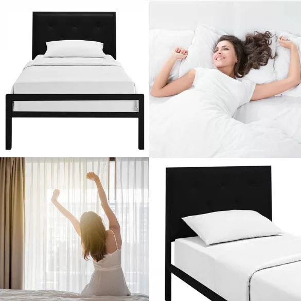 Hanna metal bed frame with a free slatted base, available in multiple sizes and colors - Black 90x200 cm - black