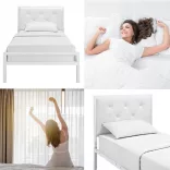 Hanna metal bed frame with a free slatted base, available in multiple sizes and colors - White 90x200 cm - white