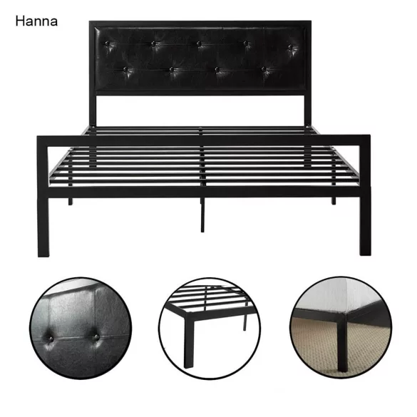 Hanna metal bed frame with a free slatted base, available in multiple sizes and colors - Black 160x200 cm - black