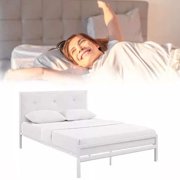 Hanna metal bed frame with a free slatted base, available in multiple sizes and colors - White 160x200 cm - White