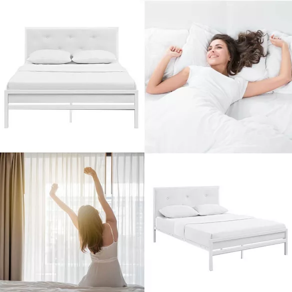 Hanna metal bed frame with a free slatted base, available in multiple sizes and colors - White 160x200 cm - White