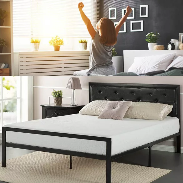Hanna metal bed frame with a free slatted base, available in multiple sizes and colors - Black 180x200 cm - black