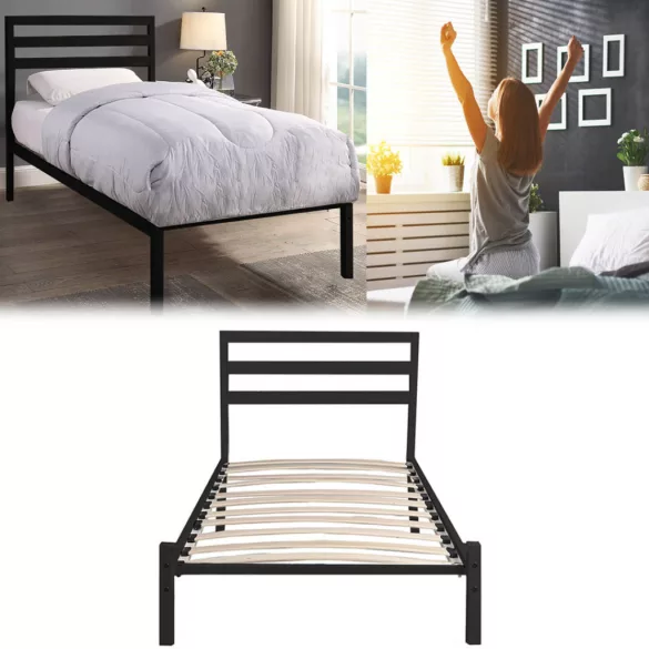 Bella metal bed frame with a free slatted base, available in multiple sizes and colors - Black 90x200 cm - black
