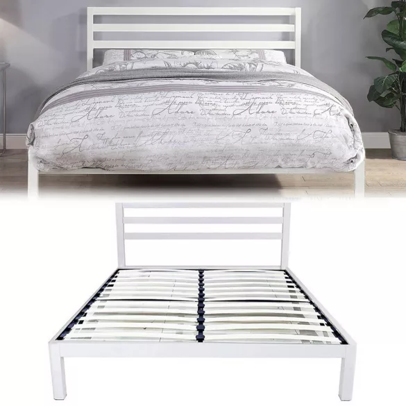 Bella metal bed frame with a free slatted base, available in multiple sizes and colors - White 160x200 cm - White