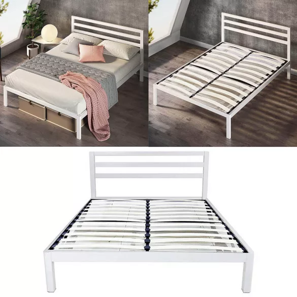 Bella metal bed frame with a free slatted base, available in multiple sizes and colors - White 180x200 cm - White
