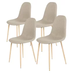 Set of 4 Fabric Upholstered Chairs, Multiple Colors - Beige