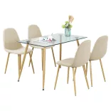 Set of 4 Fabric Upholstered Chairs, Multiple Colors - Beige