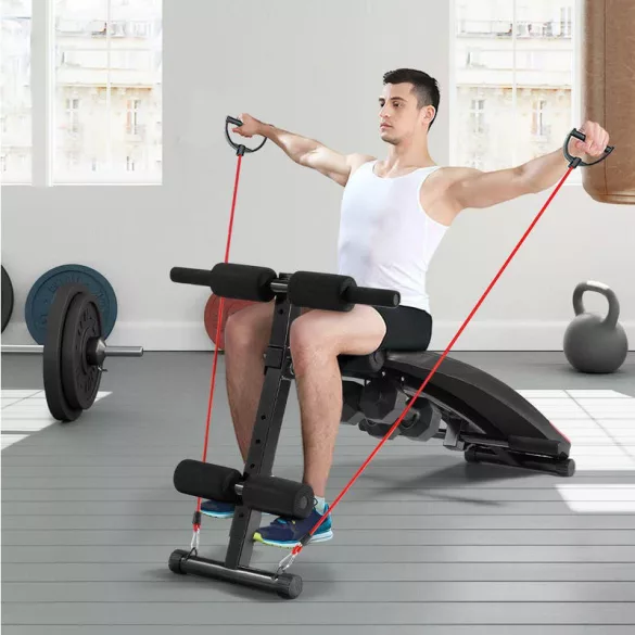 Adjustable Bench with Resistance Bands and Dumbbells