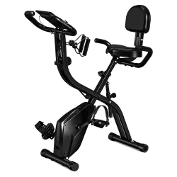Folding Exercise Bike with Backrest and Resistance Bands