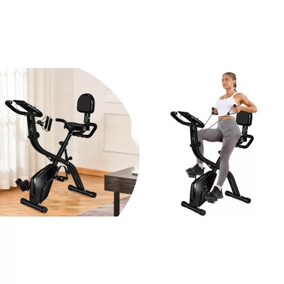 Folding Exercise Bike with Backrest and Resistance Bands