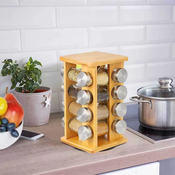 Bamboo Spice Rack, 16-Piece Set