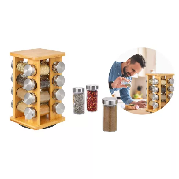 Bamboo Spice Rack, 16-Piece Set