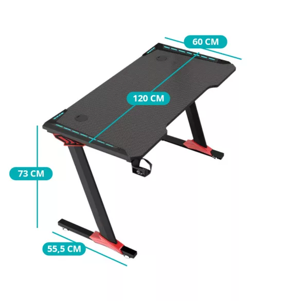 Professional Gaming Desk with Carbon Fiber Coating and LED Lighting