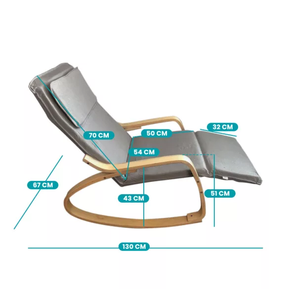 Rocking Chair with Adjustable Footrest - Grey