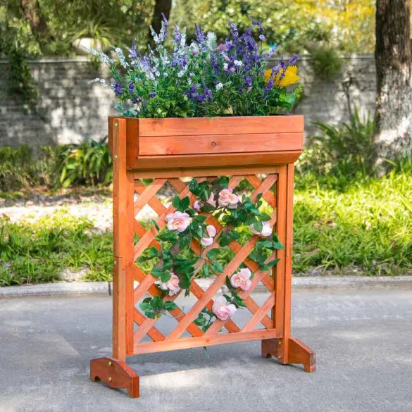 Wooden Flower Box with Trellis